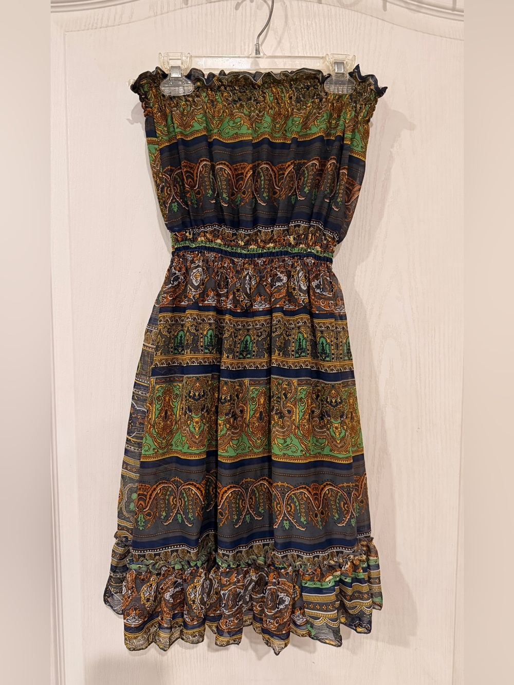 Body Central Green Navy Paisley Strapless Sundress